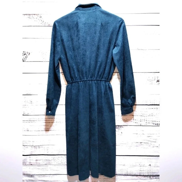 Sansâge‎ Midi Dress 70's Emerald Green size 12 Button Down Long Sleeve Vintage - Picture 10 of 11